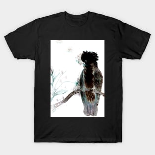 TROPICAL BLACK COCKATOO PARROT PALM WHITE ABSTRACT POSTER PRINT T-Shirt